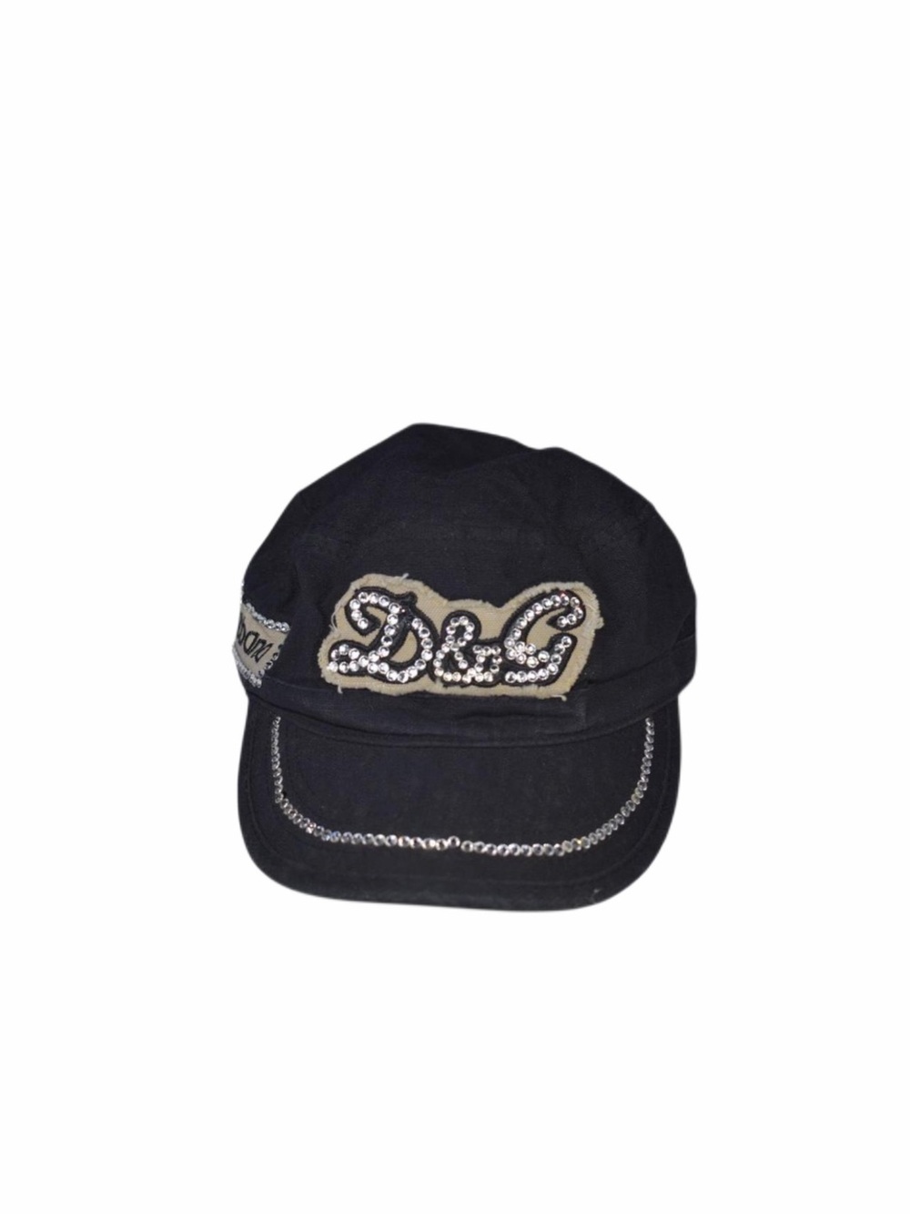 D&G Black Cap with Rhinestone Logo and Chain Trim